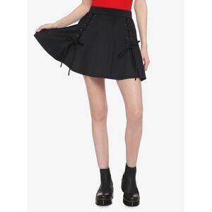 Hot Topic Black Lace Up Emo Flared Skater Mini Skirt SZ S